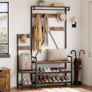 Garvee Hall Tree with Bench and Shoe Storage Parent-Child Coat Rack Shoe Bench Industrial Coat Tree Shoe Rack, Storage Cubbies, Hooks,Top Shelf - 1 of 4