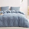 Striped Cotton Duvet Cover Set, 100 Washed Cotton Textured Percale Bedding, Set of 3, Denim Blue, Queen Size - 3 of 4