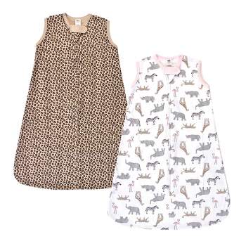 Hudson Baby Infant Girl Cotton Sleeveless Wearable Sleeping Bag, Sack, Blanket, Modern Pink Safari