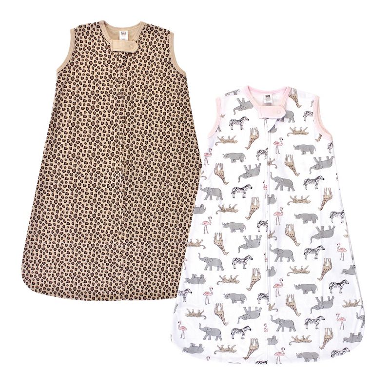 Hudson Baby Infant Girl Cotton Sleeveless Wearable Sleeping Bag, Sack, Blanket, Modern Pink Safari, 1 of 4