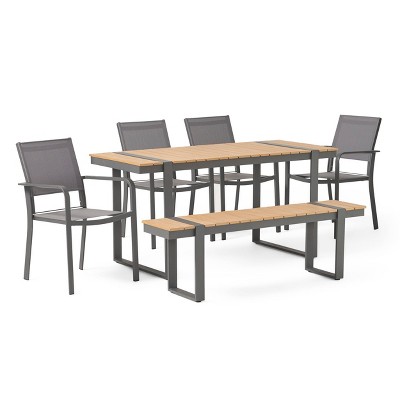 Otero 6pc Outdoor Aluminum Dining Set - Natural/Gray/Dark Gray - Christopher Knight Home