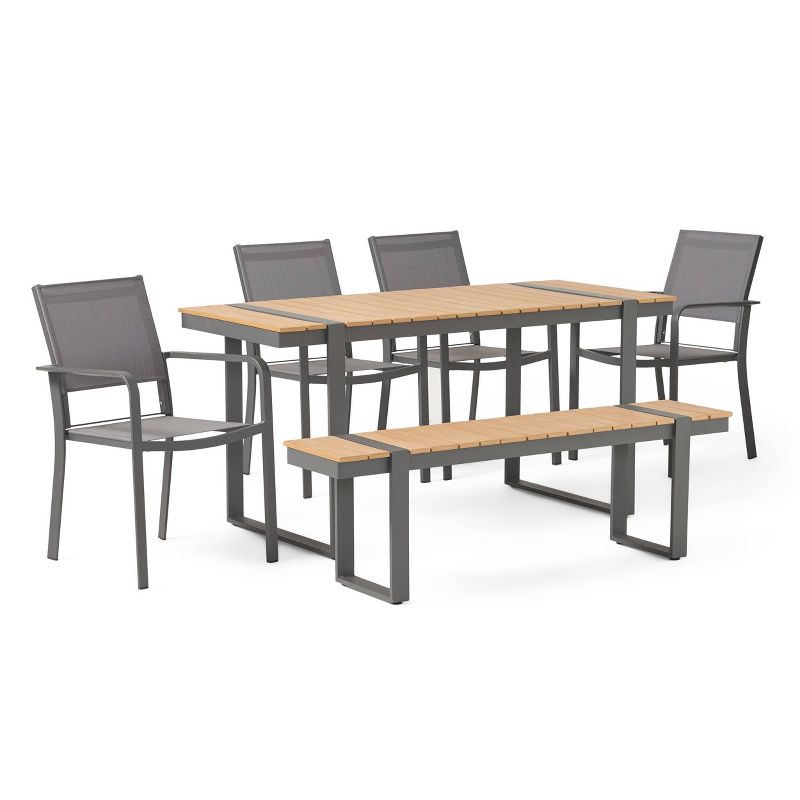Otero 6pc Outdoor Aluminum Dining Set - Natural/Gray/Dark Gray - Christopher Knight Home, 1 of 15