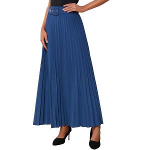 Allegra K Women's Flowy Pleated Elastic High Waist with Belt A-line Skirt - 1 of 4