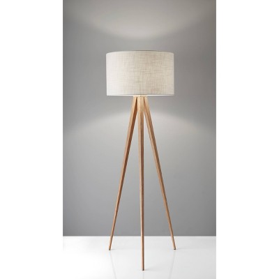 Natural Oak Veneer Tripod Floor Lamp with Drum Shade