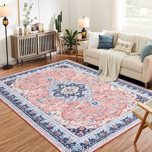5 x7 Charming Floral Washable Area Rug - Non-Slip Low Pile Large Rug for Living Room, Bedroom, Farmhouse, Dining Room & Kids Playroom - 1 of 4