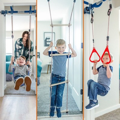 Blue and Red 4-Piece Indoor Doorway Gym Set for Kids