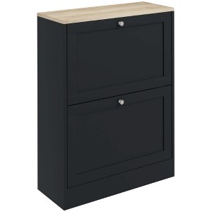 HOMCOM Slim Shoe Cabinet for Entryway, Modern Hidden Shoe Storage Cabinet with 2 Flip Drawers and Adjustable Shelves for 12 Pairs of Shoes, Black - 1 of 4