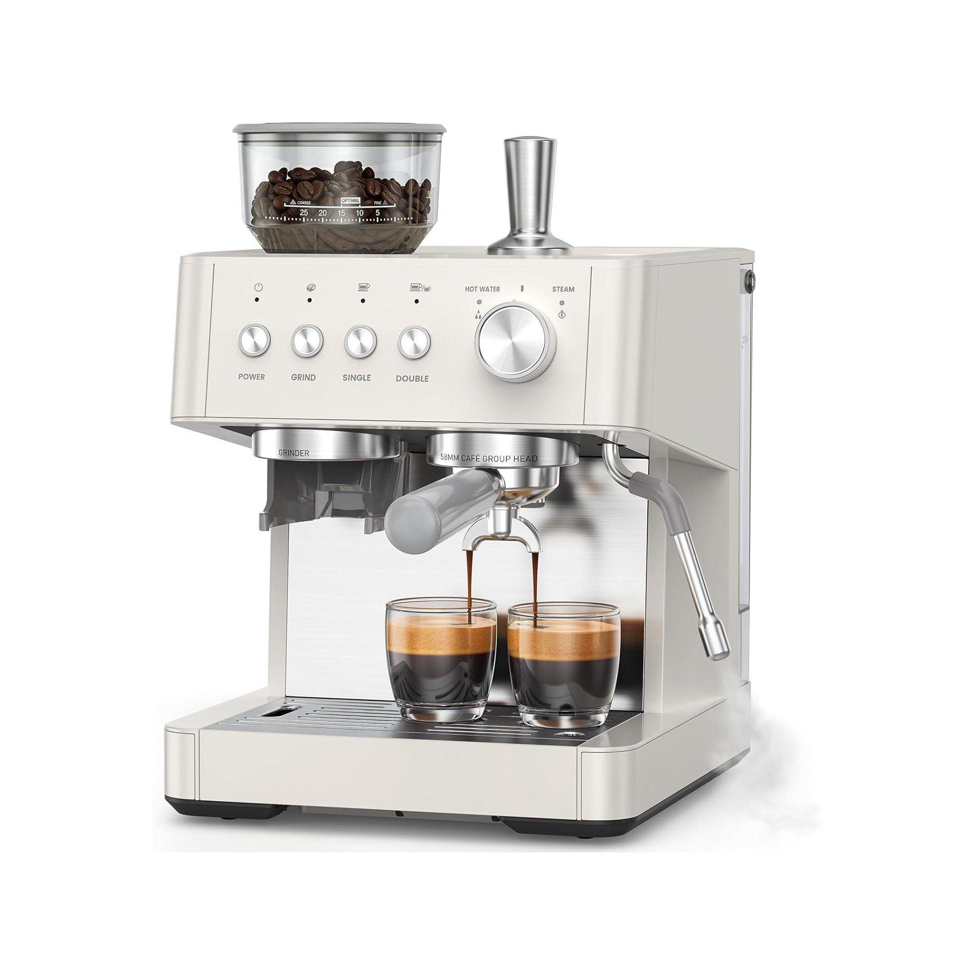 ZAFRO Espresso Machine with Grinder, 20 Bar Espresso Coffee Machines with Milk Frother Steam Wand