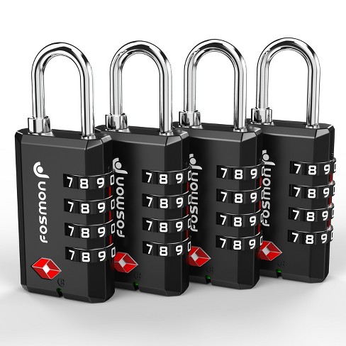 Fosmon 4 Pack TSA Approved Luggage Lock Combination Padlock with Zinc Alloy Body Combo TSA Lock for Luggage Suitcase Locker Gym Backpack Black