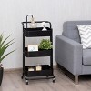 32.5''3-Tier Metal Rolling Storage Cart Trolley Kitchen 2 Brakes W/Handle Black - 4 of 4