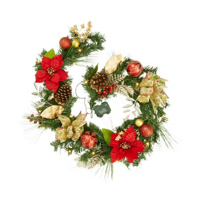 6Ft Christmas Garland, Pre-Lit Xmas Garland with Lights - Classic Christmas Theme, Battery-Powered with 8 Lighting Modes & Timer