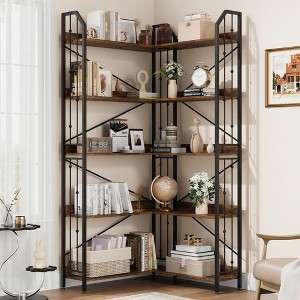 Garvee Corner Bookshelf Industrial Corner Bookcase, l Shaped Bookshelf  5 Tier/7 Tier Corner Shelf with Beaded Design and Adjustable Feet - 1 of 4
