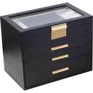 6-Layer Jewelry Box with Glass Lid - Large Black & White Display Organizer for Necklaces & Rings - 1 of 4