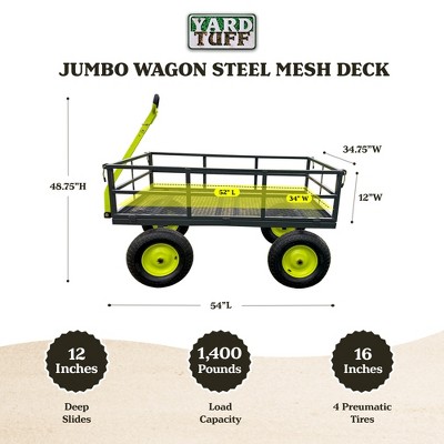 Heavy Duty Gray and Green Steel Mesh Utility Wagon with Large Tires