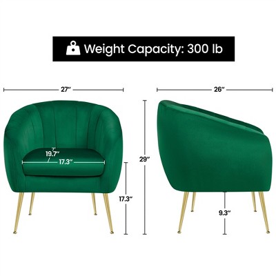 Green Velvet Barrel Accent Armchairs with Gold Metal Legs, Set of 2