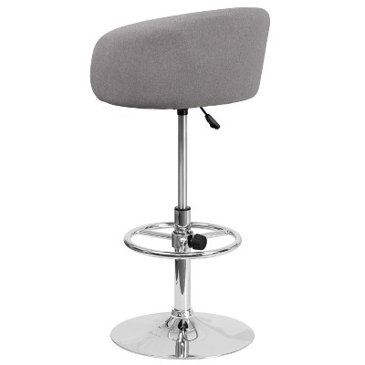 Gray Fabric Adjustable Height Swivel Barstool with Chrome Base