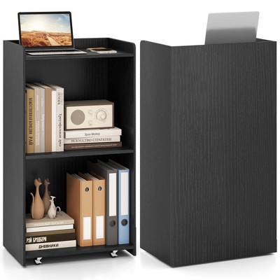 Tangkula Set of 2 Rolling Podium Stand Mobile Lectern Stand w/ 2 Shelves & Lockable Wheels