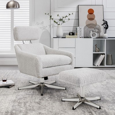 Baymax Swivel Armchair with Ottoman, Single Sofa, Reading Chair for Living Room, Bedroom, Office, Indoor Furniture - Maison Boucle