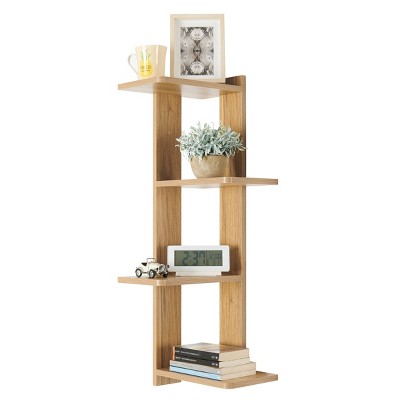 Chestnut 4-Tier Corner Floating Wood Wall Shelf