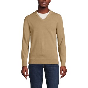 Lands' End Men's Fine Gauge Cotton V Neck Sweater - 1 of 3