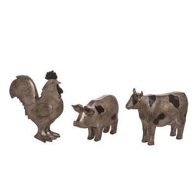 Transpac Rustic Silver Farm Animal Set of 3 Decorative Resin Figurines Multicolored Spring Tabletop Decor