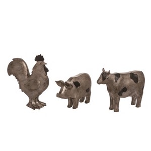 Transpac Rustic Silver Farm Animal Set of 3 Decorative Resin Figurines Multicolored Spring Tabletop Decor - 1 of 1