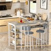 Hooseng 3-Piece Dining Room Table Set with 2 Upholstered Bar Stools, Modern Farmhouse Style Bar Table Set for 2 with Multiple Tier Storage Shelves - 2 of 4