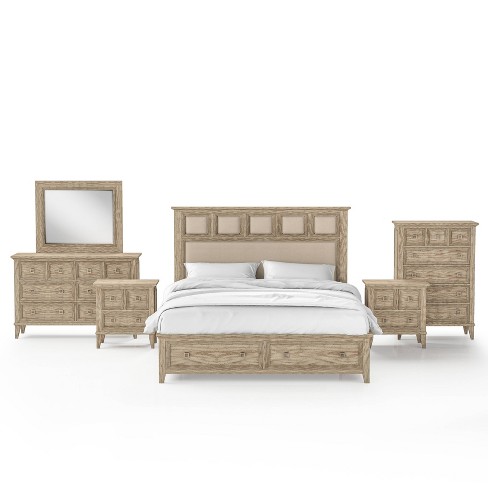 6pc California King Collier Bedroom Set, Natural Wood King Bedroom Set