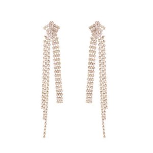 Gold Plated Extra-long Tassel Rhinestone Earrings for Women 1 Pair Shiny - 1 of 4