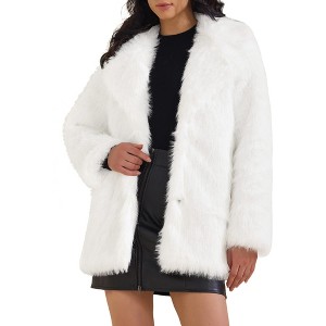 INSPIRE CHIC Women's Faux Fur Fluffy Long Sleeve Lapel Winter Outerwear Coat - 1 of 4