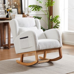 27" Modern Accent Rocking Chair with High Backrest and Side Pockets,Upholstered Lounge Chair for Nursery,Living Room,Bedroom-Baofuwish - 1 of 4