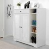 Okak Modern Shoe Cabinet with 2 Shutter Doors & Adjustable Storage Shelves, Freestanding Wooden Shoe Organizer with Top Drawer for Entryway, White - 2 of 4
