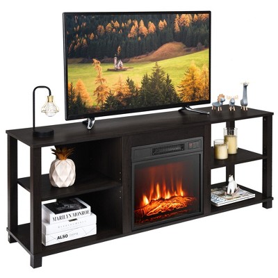 Tangkula 2-Tier TV Stand &Electric Fireplace Heater Storage Cabinet Console For 65" TV