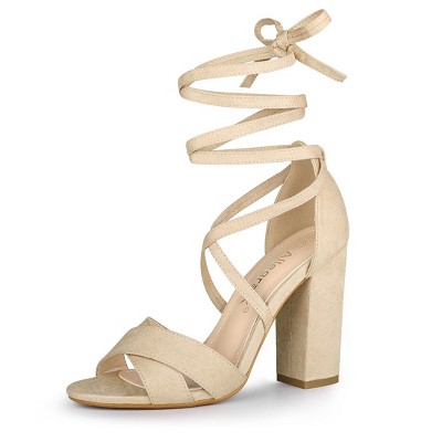 Allegra K Women's Open Toe Crisscross Block Heeled Lace Up Sandals