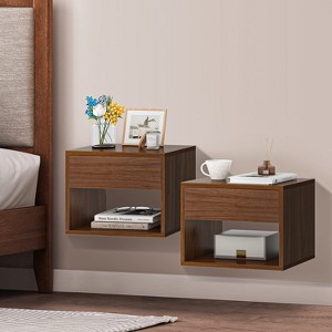 Resenkos Rustic Floating Nightstand Set of 2, Wood Wall Shelves and Floating Night Stand for Storage in Bedroom, Walnut Brown - 1 of 4