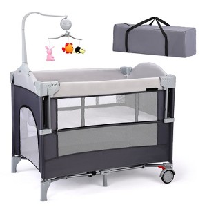 JOYMOR 4 in 1 Pack and Play with Bassinet, Baby Bassinet for Newborn Infant, Portable Baby Playpen for Babies and Toddlers (Black) - 1 of 4