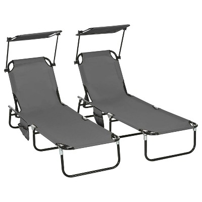 74.8'' Folding Chaise Lounge Pool Chairs with Canopy Shade Reclining Back, Steel Frame and Side Pocket