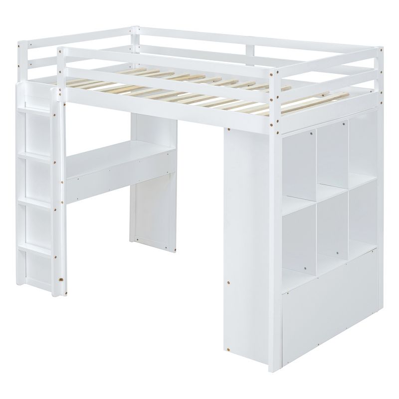 Twin/Full Size Loft Bed with Large Shelves, Writing Desk and LED Light 4A - ModernLuxe, 4 of 11