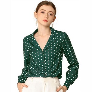 INSPIRE CHIC Women's Vintage Notched Lapel Long Sleeve Printed Button Down Tops - 1 of 4