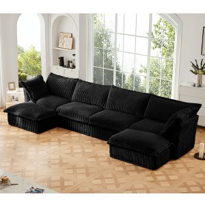 Oversized 156.6" Corduroy Slipcovered U-Shaped Modular Sectional Sofa with French Edges and Removable Covers, 6-Piece Free combination - 1 of 4