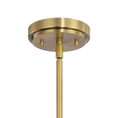 Art Deco Brushed Brass 6-Light Chandelier with Etched Clear Glass