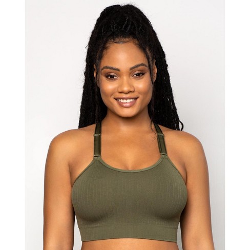 Curvy Couture Women's Plus Cotton Luxe Unlined Wireless Bra Olive Night 38D