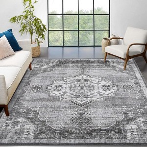 Washable Rugs 8x10 Non-Slip ¨C Vintage Oriental Distressed Area Rug , Low Pile Machine Washable Carpet with TPR Backing (Ash, 8'¡Á10') - 1 of 4