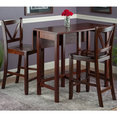 Walnut Drop Leaf Pub Table with 2 V-Back Stools