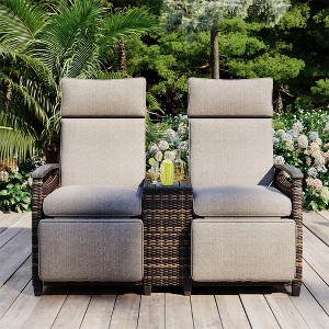 ELJGET Outdoor Recliner Loveseat Chair, Adjustable Backrest Wicker Patio Lounge Chair Set with Storage Table for Balcony, Porch, Lawn - 1 of 4