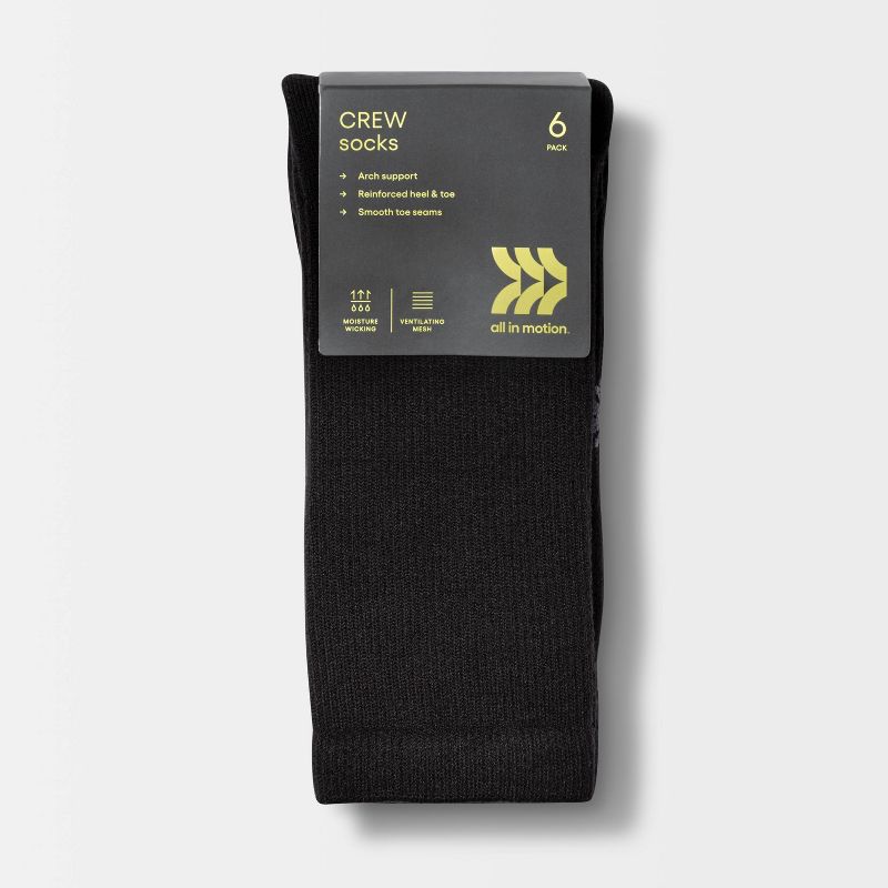 Women's Extended Size Cushioned 6pk Crew Athletic Socks - All In Motion™ Black, 3 of 8