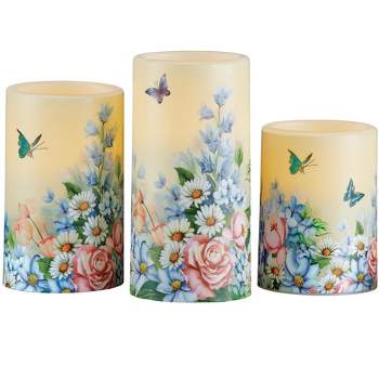 Collections Etc 3pc. Butterfly Garden Flameless LED Candle Set, Battery-Operated 3 X 3 X 6