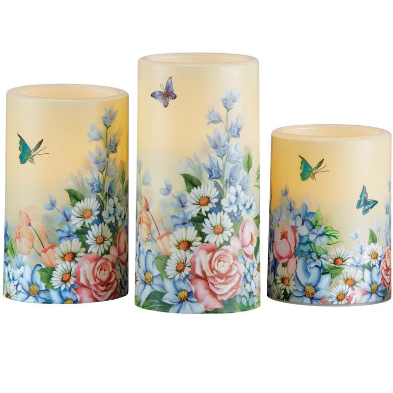 Collections Etc 3pc. Butterfly Garden Flameless LED Candle Set, Battery-Operated 3 X 3 X 6, 1 of 3