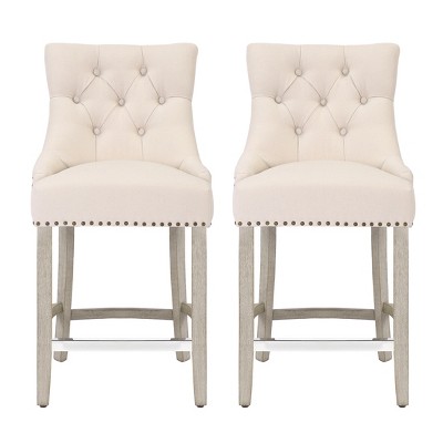 WestinTrends 24" Linen Tufted Buttons Upholstered Wingback Counter Stool (Set of 2)