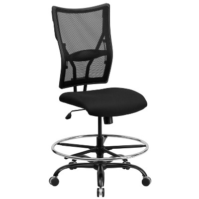 Emma and Oliver 400 lb. Big & Tall Black Mesh Ergonomic Drafting Chair